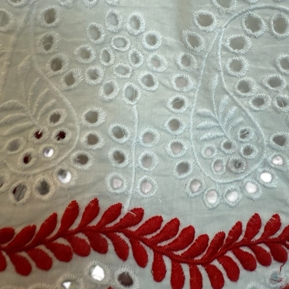 Patterson J. Kincaid Originals White Eyelet Skirt Red Embroidered Hem Size M - Picture 3 of 6